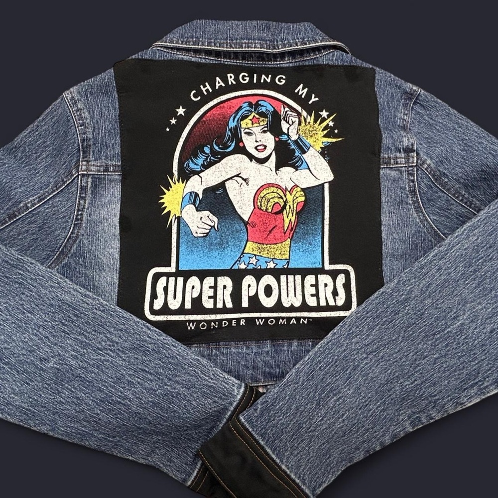 Graphic Wonder Woman Crop Denim Jacket
